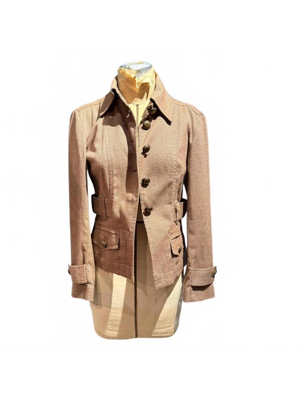 Michael Kors Brown Wool Blend Button-Up Jacket with Belt